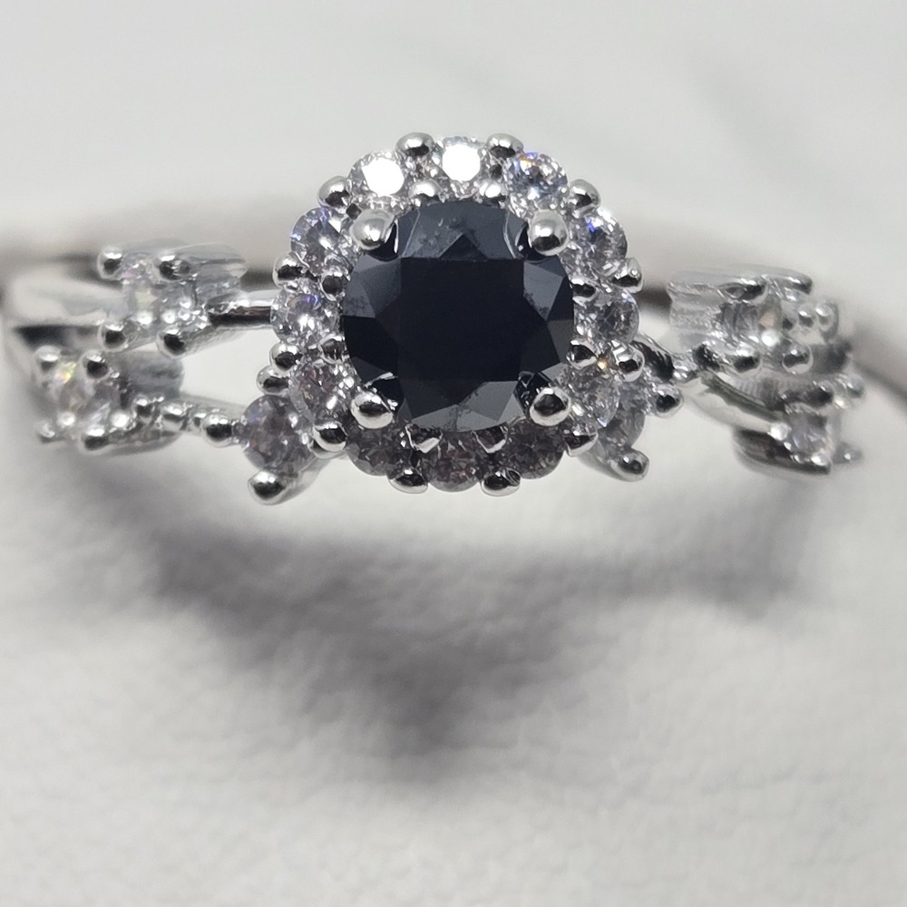 .5ct Black Moissanite Ring Round Halo Vine GRA Cert White Gold Plated Sizes 6-12